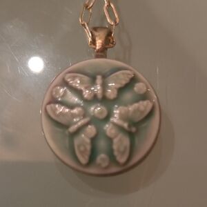 Artisan Seafoam Butterfly Relief Pendant Necklace